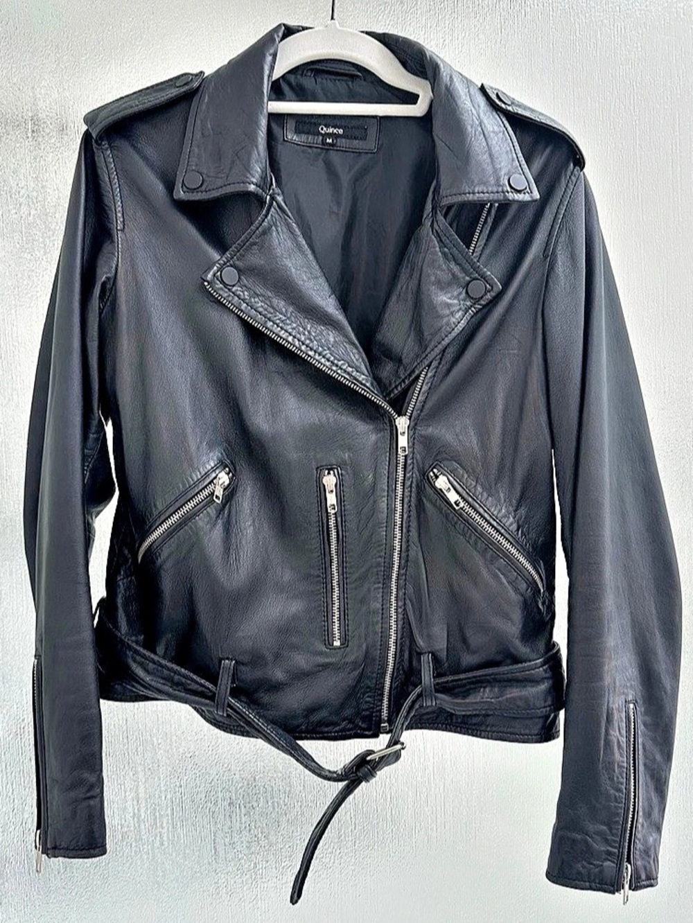Quince 100% Leather Motorcycle Jacket Black Size Medium